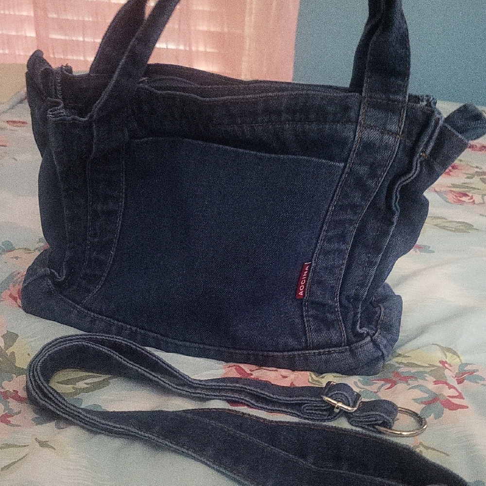 Blue Denim Shoulder Bag with Detachable Strap